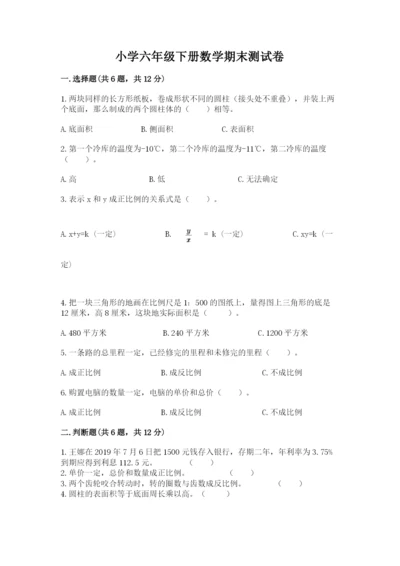 小学六年级下册数学期末测试卷完美版.docx