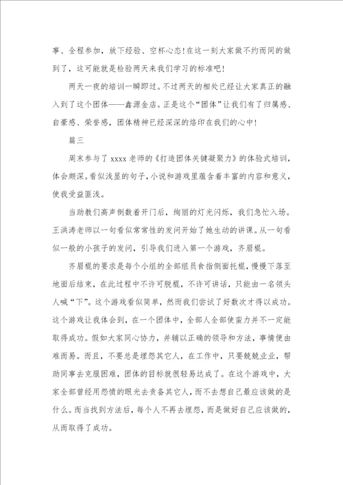 2021年团体凝聚力培训心得示例欣赏