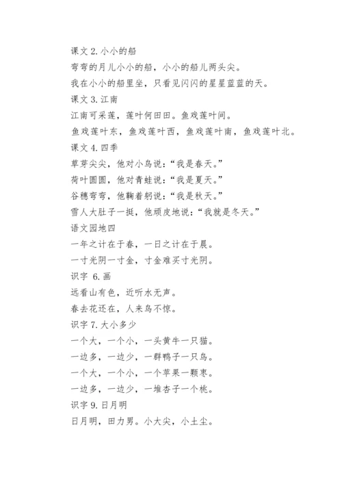 部编版语文一年级上册重点必背内容梳理.docx