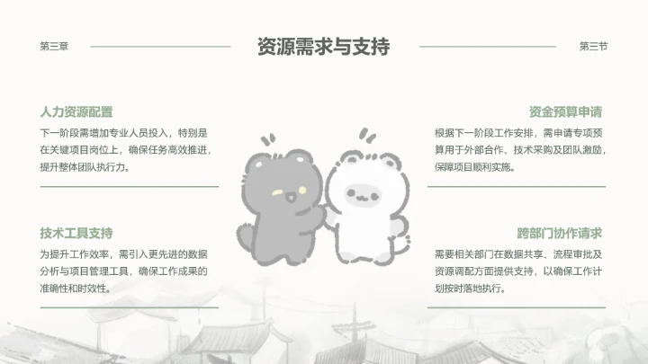 黑白猫绿色水墨风月度汇报