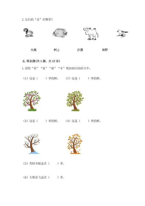 教科版小学二年级上册科学期末测试卷及参考答案ab卷