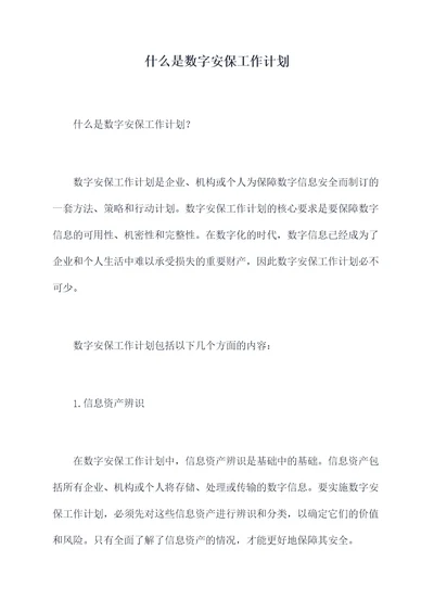 什么是数字安保工作计划