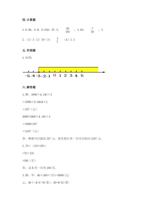 冀教版小学六年级下册数学期末综合素养测试卷附参考答案（a卷）.docx