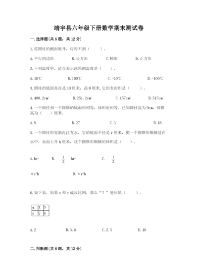 靖宇县六年级下册数学期末测试卷（典型题）.docx