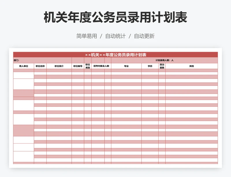 机关年度公务员录用计划表