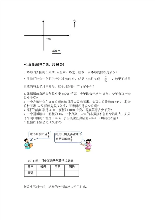 小学数学六年级上册期末测试卷附参考答案完整版