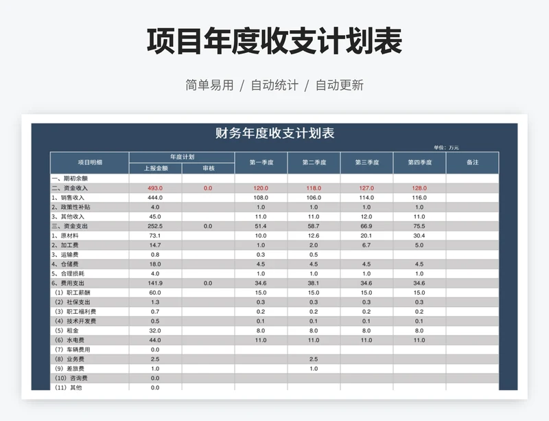 项目年度收支计划表