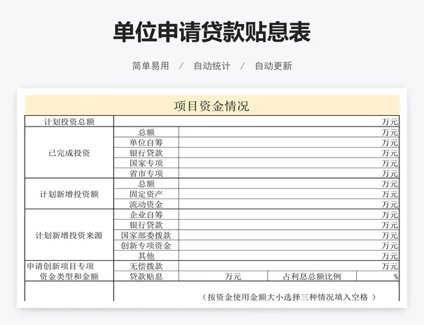 单位申请贷款贴息表