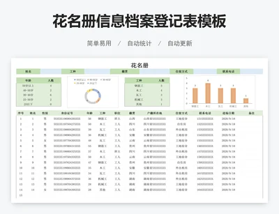 花名册信息档案登记表模板