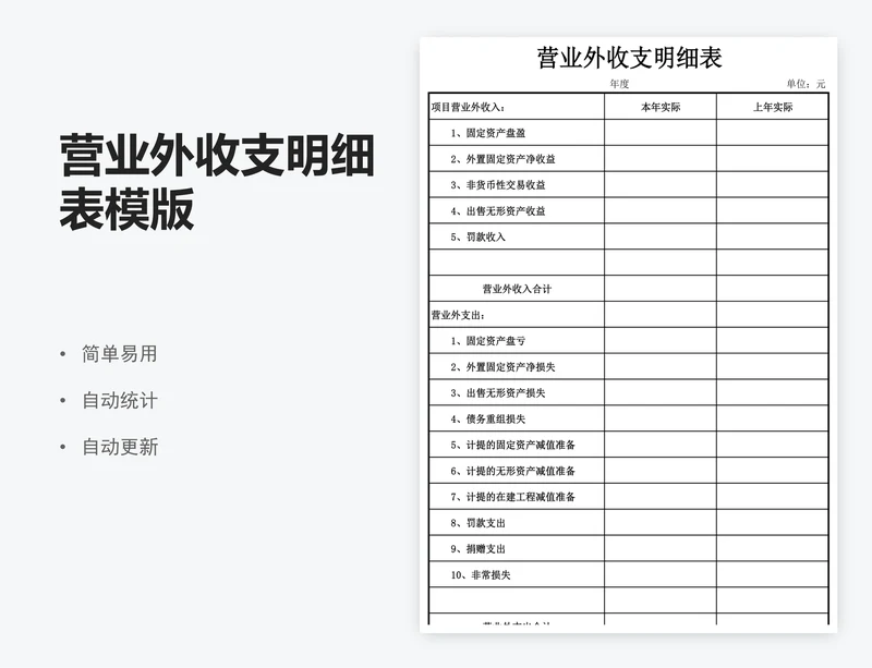营业外收支明细表模版