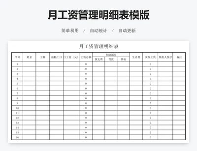 月工资管理明细表模版