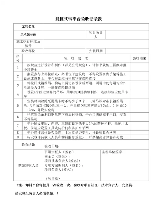 卸料平台验收表格