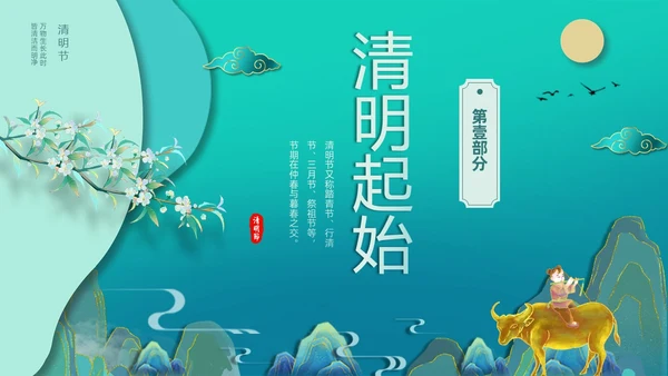 绿色国潮风中国传统节气介绍4月5日清明节介绍主题班会PPT