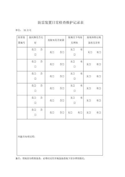 防雷装置日常检查维护记录表