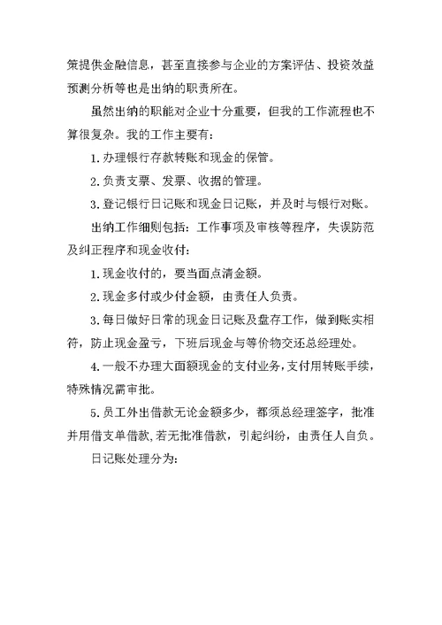 出纳会计实习报告总结XX字