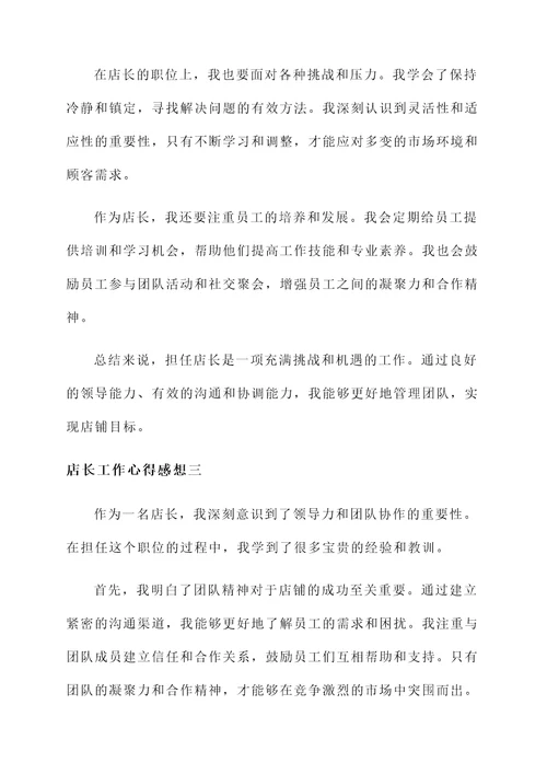 店长工作心得感想
