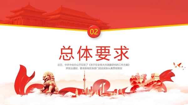 红色水彩简约关于在全党大兴调查研究的工作方案PPT党建
