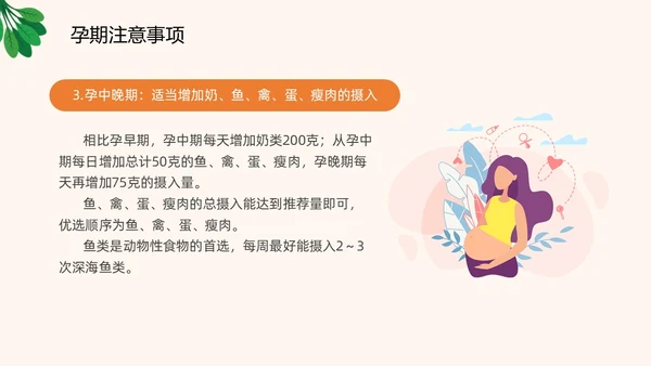 插画风橙色精美孕期健康饮食孕妇产妇护理培训PPT课件健康饮食讲座