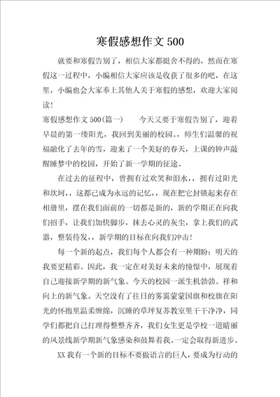 寒假感想作文500