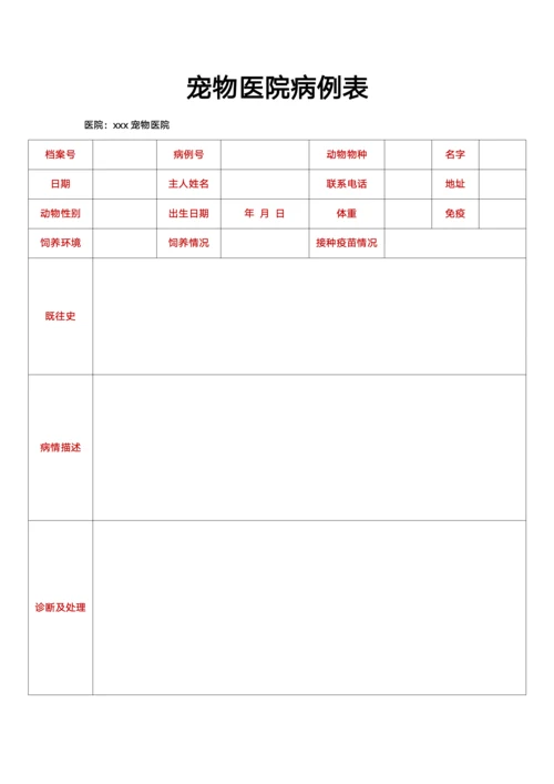 宠物医院病例表