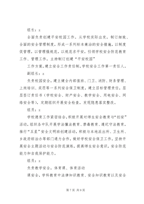 学校创建平安校园工作领导小组的组成及职责分工.docx