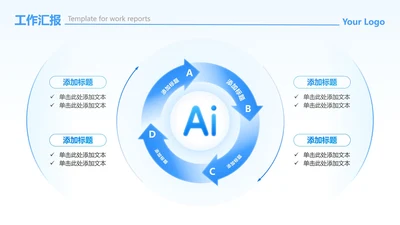 蓝白色环形简约AI流程工作汇报PPT单页