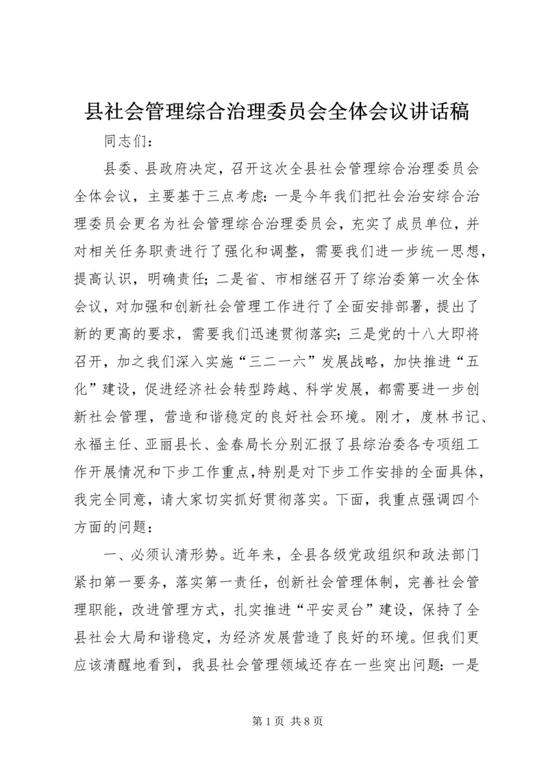 县社会管理综合治理委员会全体会议讲话稿.docx