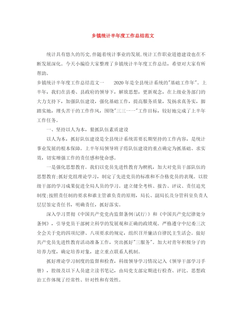 精编之乡镇统计半年度工作总结范文.docx