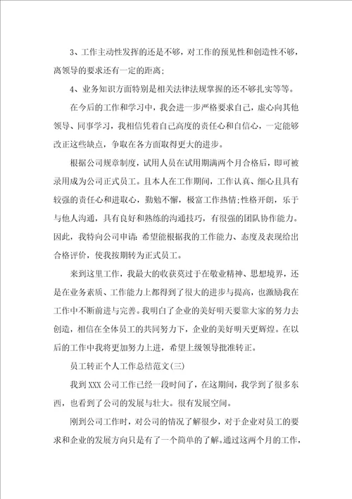 员工转正个人工作总结优秀模板合集