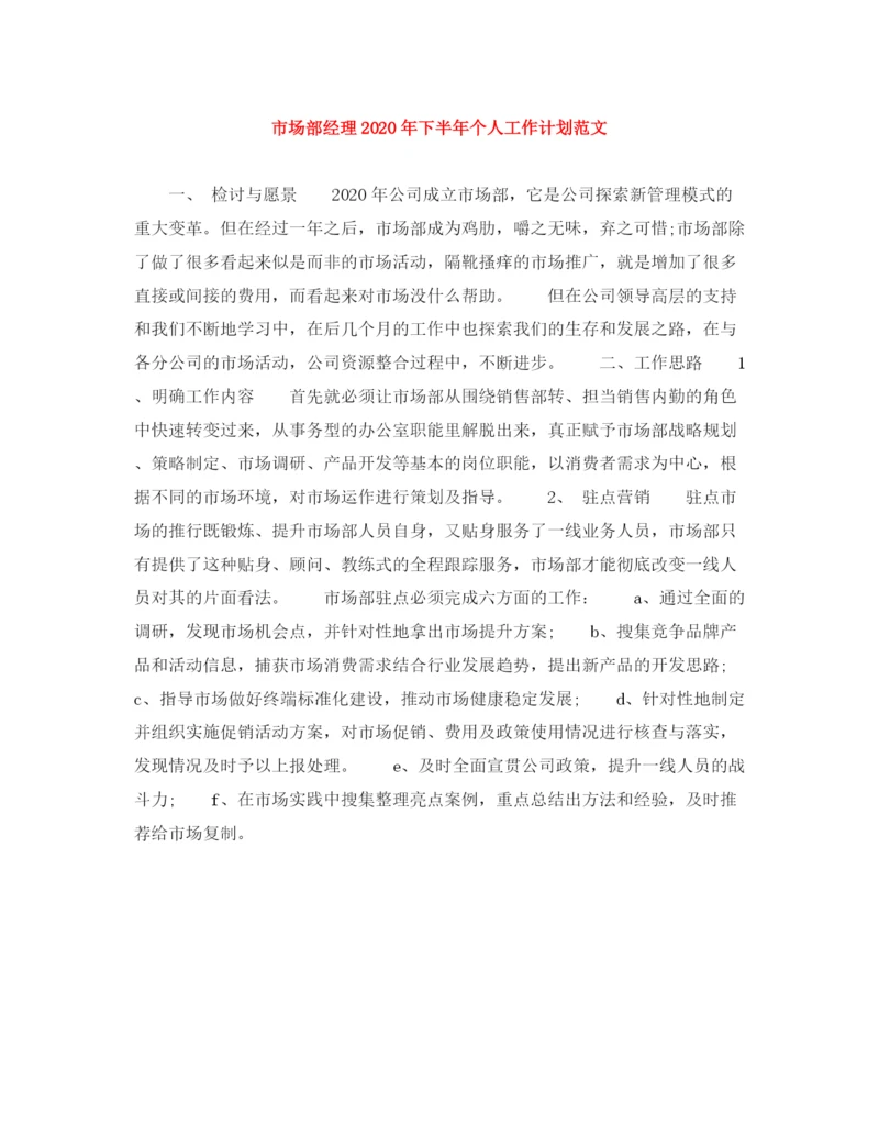 精编之市场部经理年下半年个人工作计划范文.docx