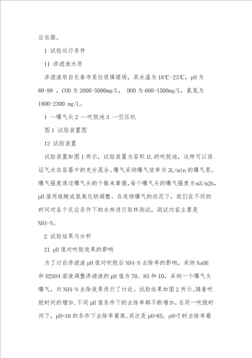 垃圾渗滤液中nh4n的吹脱预处理实验环境保护