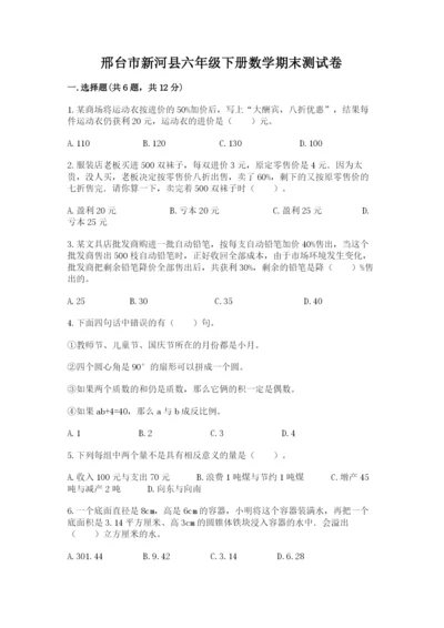 邢台市新河县六年级下册数学期末测试卷精品.docx