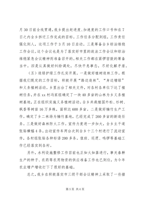 乡镇积极落实市三级干部会议精神情况汇报.docx