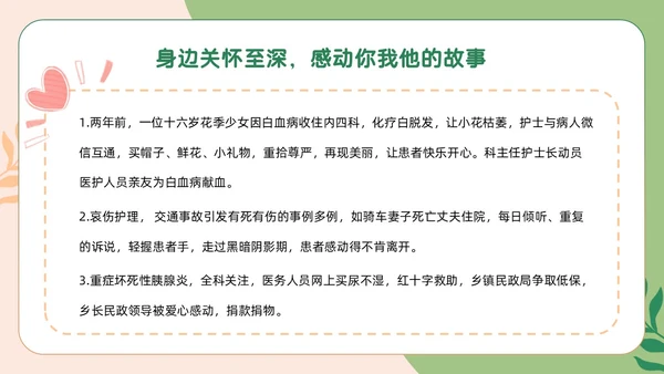 绿色卡通人文关怀与优质护理PPT模板
