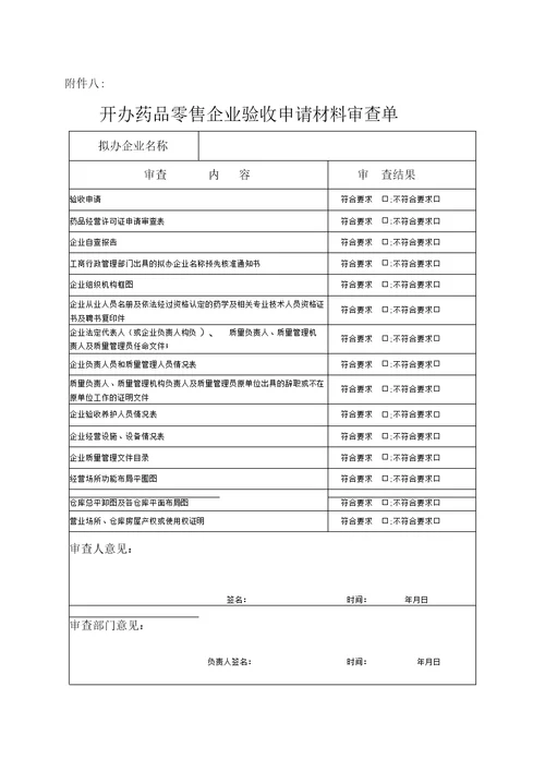 药品经营许可证申请审查表