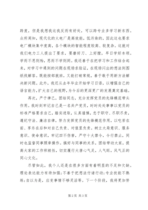 电力系统党员自我评价.docx