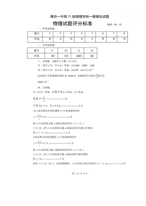 2020年潍坊一中高三一模物理试题(共11页)
