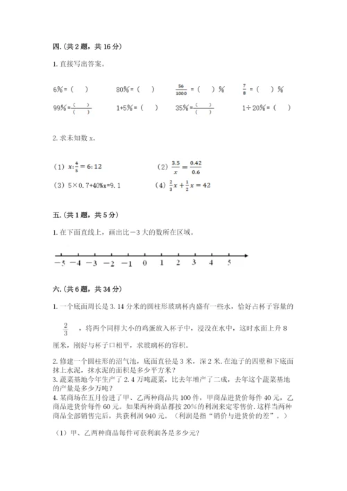 人教版六年级数学小升初试卷及参考答案（精练）.docx