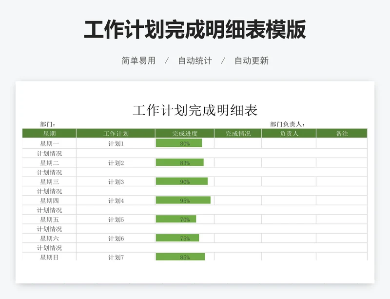 工作计划完成明细表模版