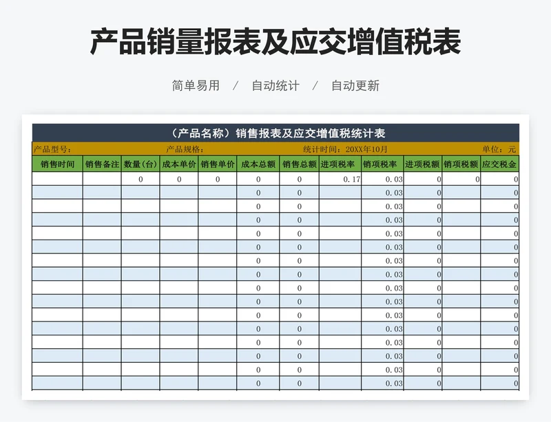 产品销量报表及应交增值税表