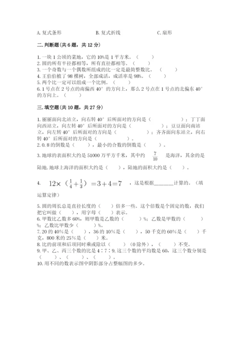 2022六年级上册数学期末测试卷附完整答案（名师系列）.docx