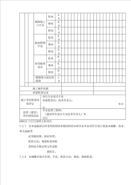 实木地板面层检验批质量验收记录