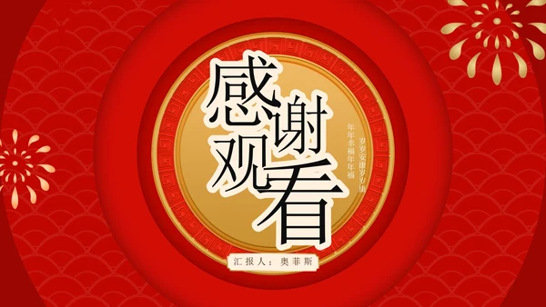 红色中国风灯笼喜庆新年快乐节日PPT模板