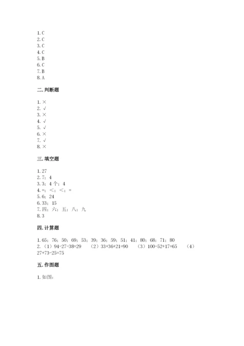 小学数学试卷二年级上册期中测试卷【含答案】.docx