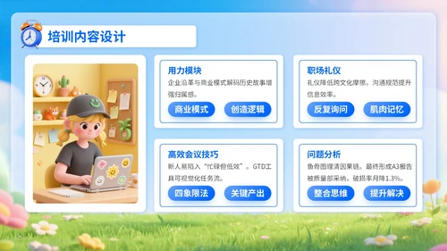 深蓝色3D风职场新人入职培训PPT模板