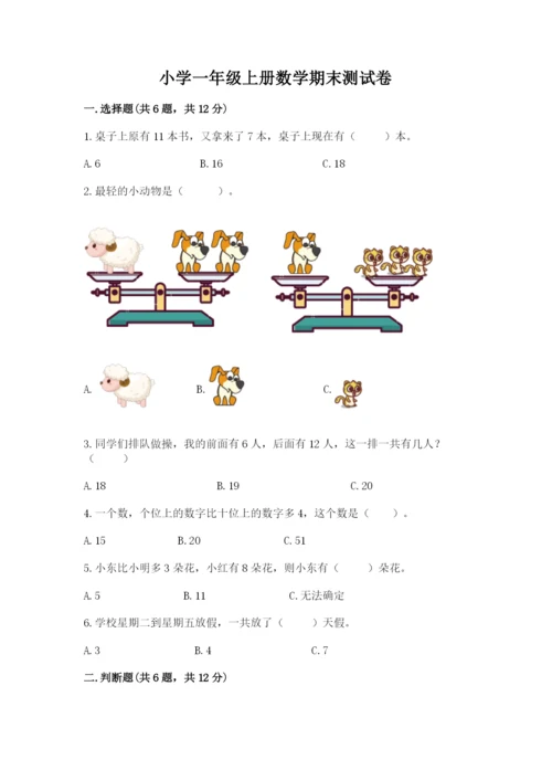 小学一年级上册数学期末测试卷精品【易错题】.docx