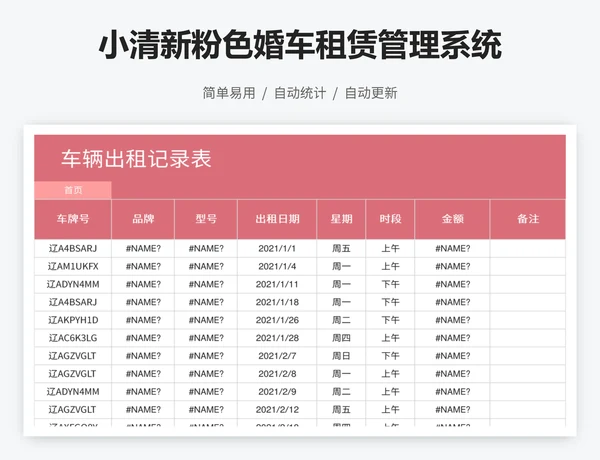 小清新粉色婚车租赁管理系统