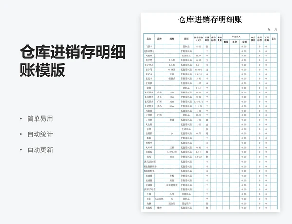 仓库进销存明细账模版