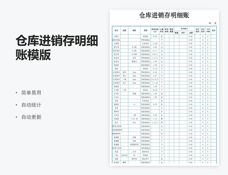 仓库进销存明细账模版