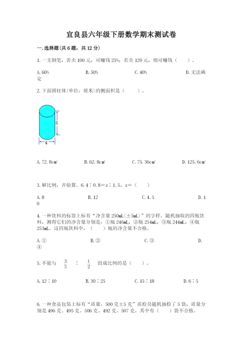 宜良县六年级下册数学期末测试卷及完整答案.docx